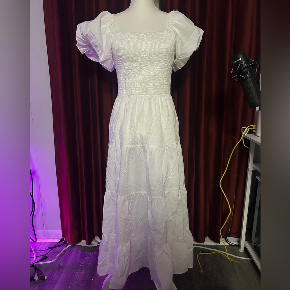 Elegant White Smocked Maxi Dress